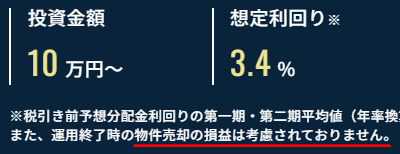 オルタナの利回りにキャピタルゲインは含まれない表示