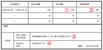 タスキFundsの支払調書