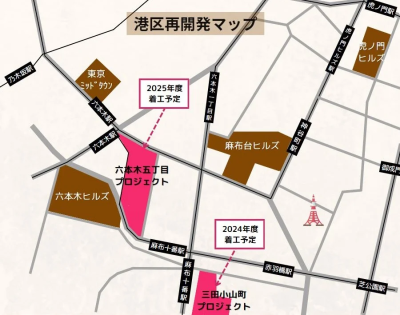 麻布十番地区の開発計画地図