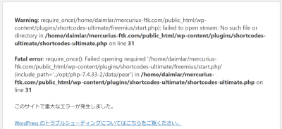 Mercuriusサイトのエラーメッセージ